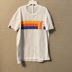 Kids White Tee with Orange and Blue Stripe